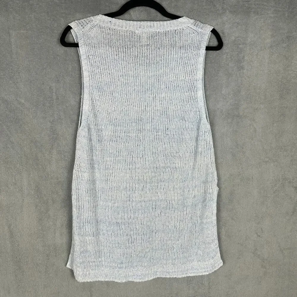 Eileen Fisher Sweater Womens Medium Blue Linen Sleeveless Luxury Resort Preppy - Picture 7 of 12